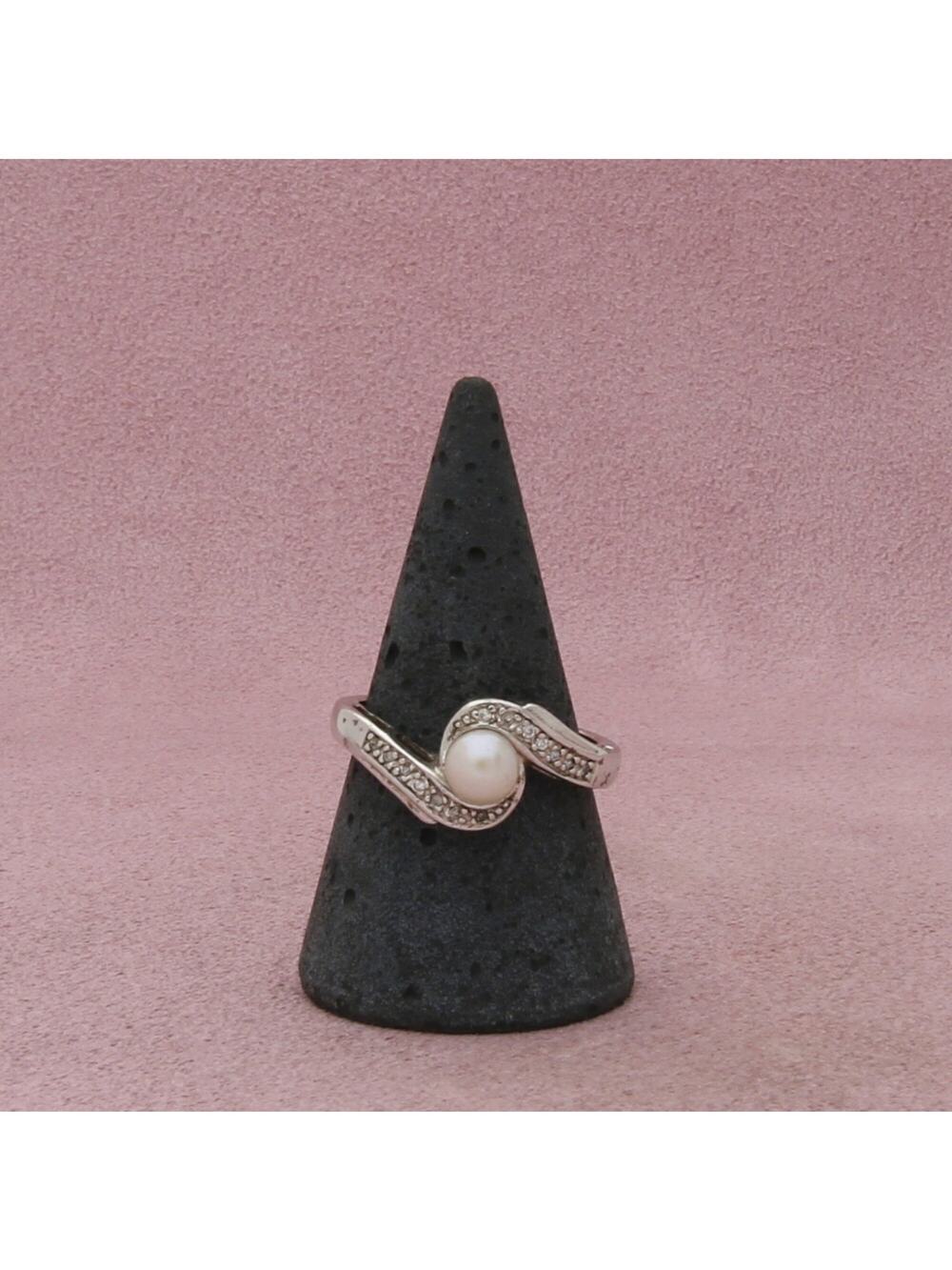 sterling silver dainty cz & pearl ring size 9